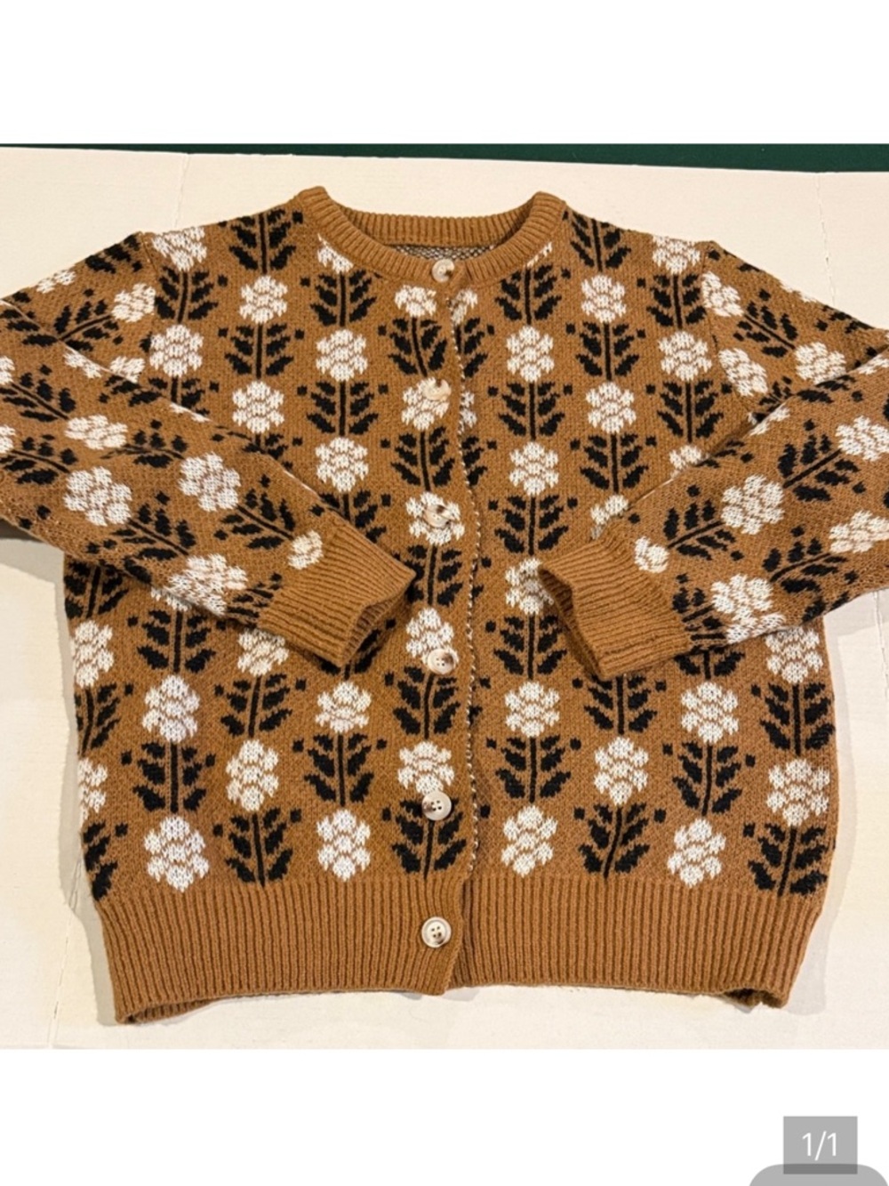 Women’s Floral Knit Cardigan Sweater - Camel